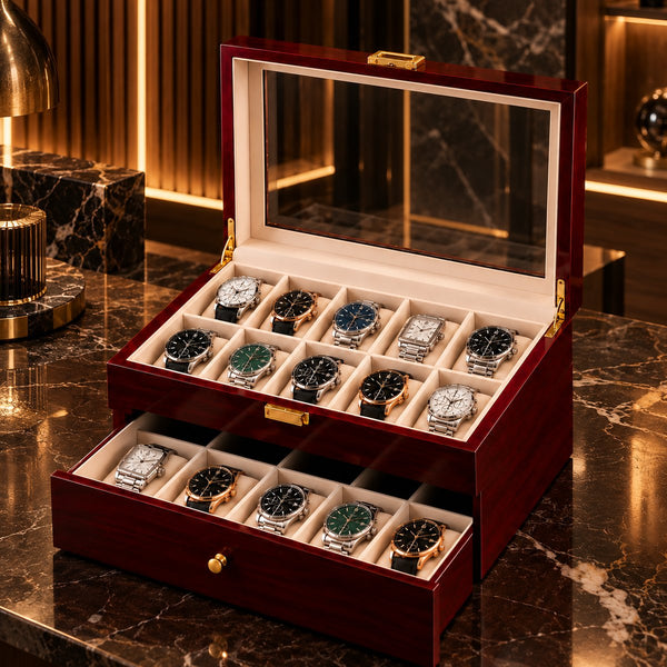 Boîte à Montres 20 Emplacements – Laqué Bordeaux