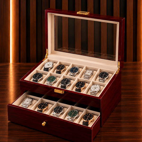 Boîte à Montres 20 Emplacements – Laqué Bordeaux