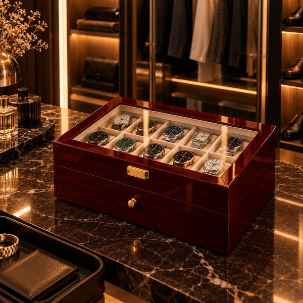 Boîte à Montres 20 Emplacements – Laqué Bordeaux