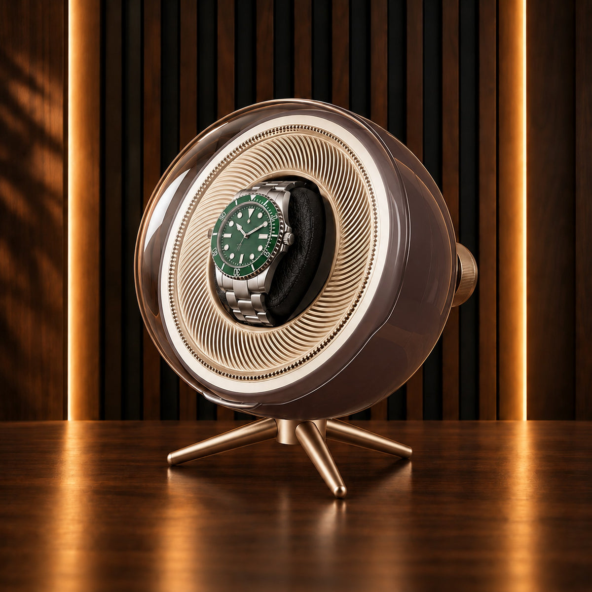 Remontoir sphère 1 place bois – vue produit sur fond studio