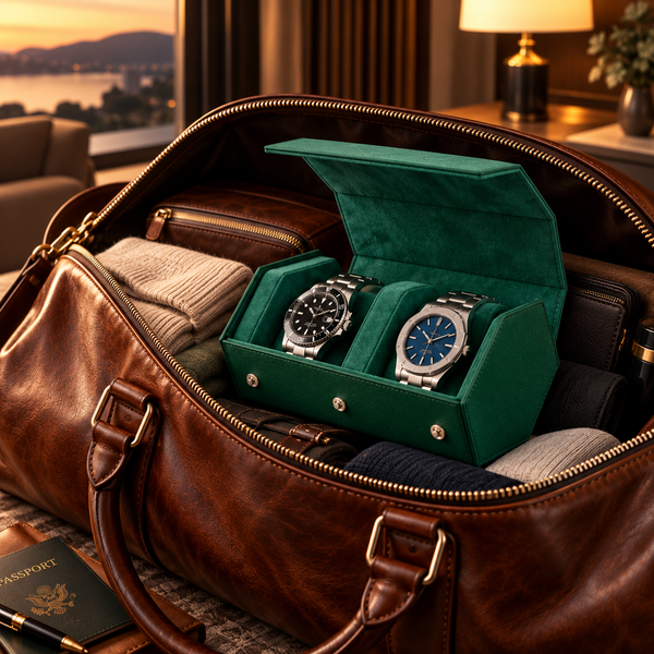 Étui rouleau hexagonal 2 montres vert – vue 3 – Complications Paris