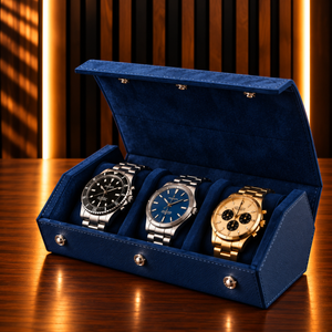 Étui rouleau hexagonal 3 montres bleu – vue 1 – Complications Paris