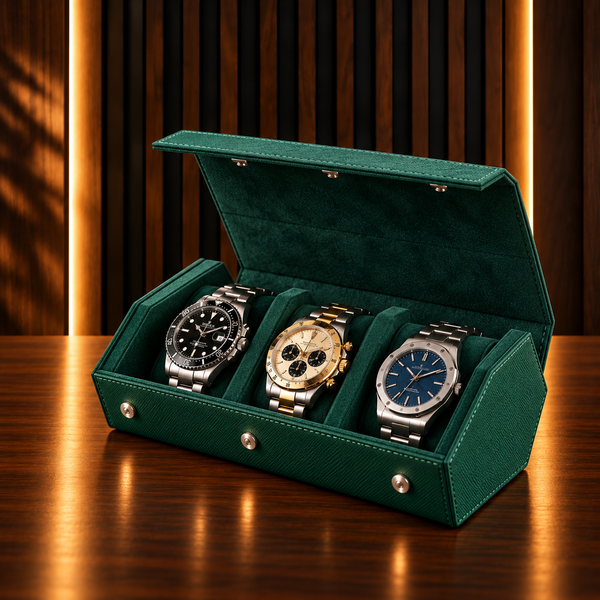 Étui rouleau hexagonal 3 montres vert – vue 1 – Complications Paris