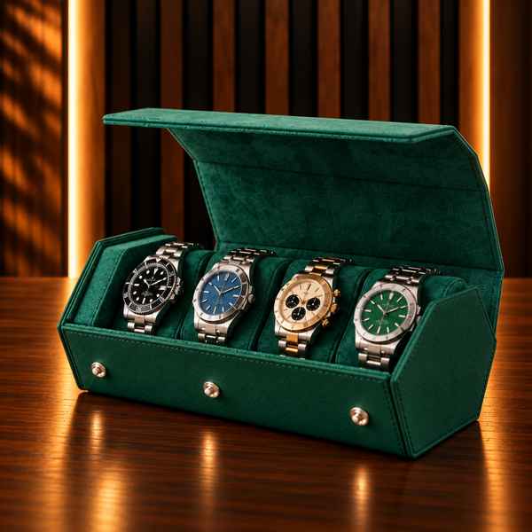 Étui rouleau hexagonal 4 montres vert – vue 1 – Complications Paris
