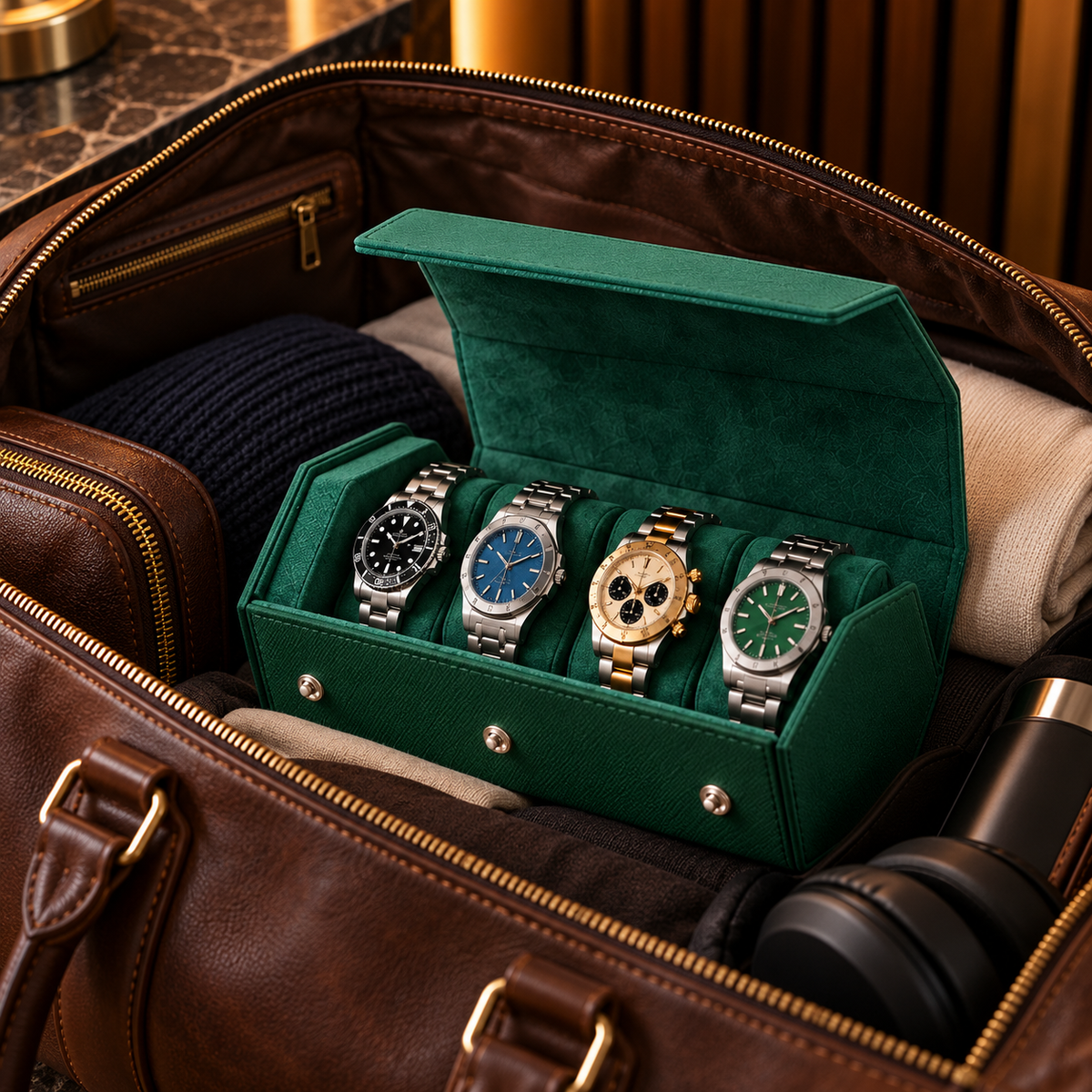 Étui rouleau hexagonal 4 montres vert – vue 4 – Complications Paris