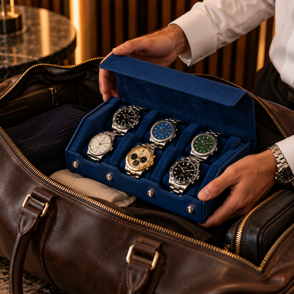 Étui rouleau hexagonal 6 montres bleu – vue 4 – Complications Paris
