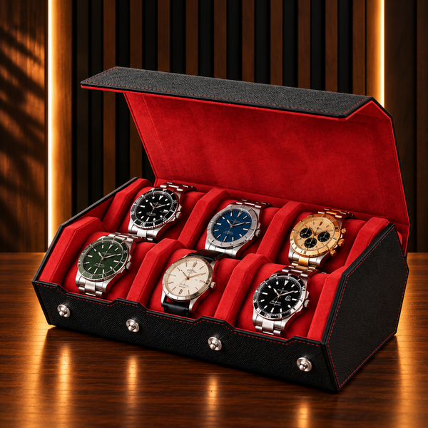 Étui rouleau hexagonal 6 montres noir et rouge – vue 1 – Complications Paris