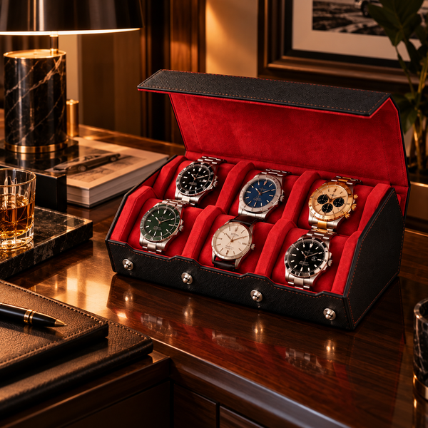 Étui rouleau hexagonal 6 montres noir et rouge – vue 2 – Complications Paris