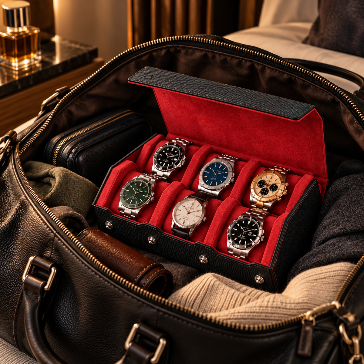 Étui rouleau hexagonal 6 montres noir et rouge – vue 4 – Complications Paris