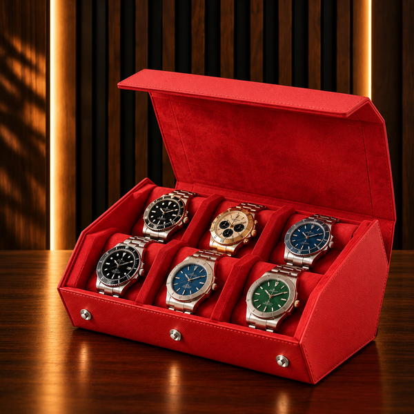 Étui rouleau hexagonal 6 montres rouge – vue 1 – Complications Paris