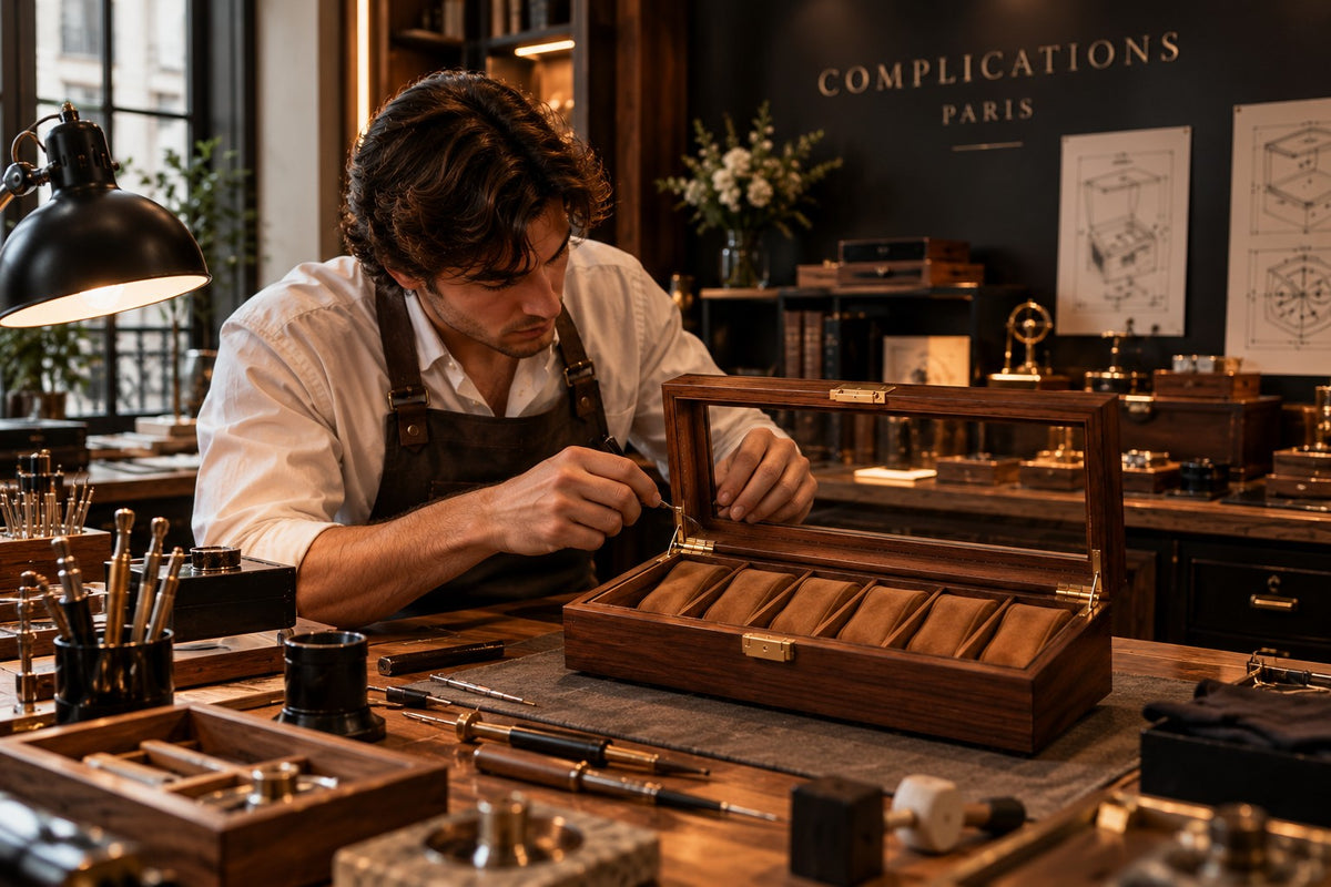 Horloger qui règle une boîte à montres – Complications Paris Image