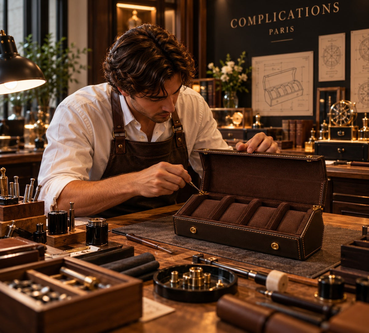 Horloger qui règle un étui à montres – Complications Paris Image