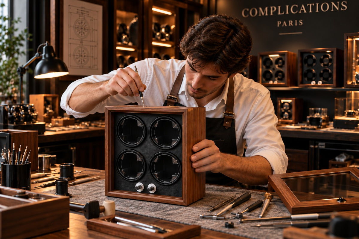 Horloger qui règle un remontoir de montres – Complications Paris Image