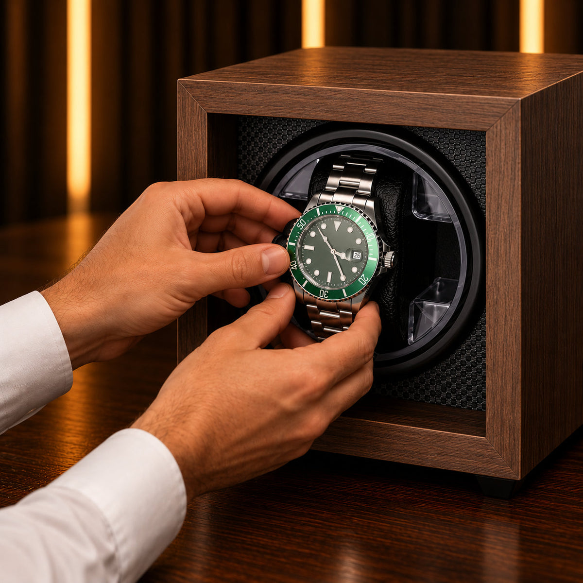Mise en place d'une montre automatique sur le coussin d'un remontoir 1 place – Complications Paris